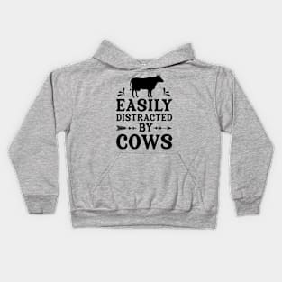 Easily Distracted By Cows Farmer Gift Kids Hoodie